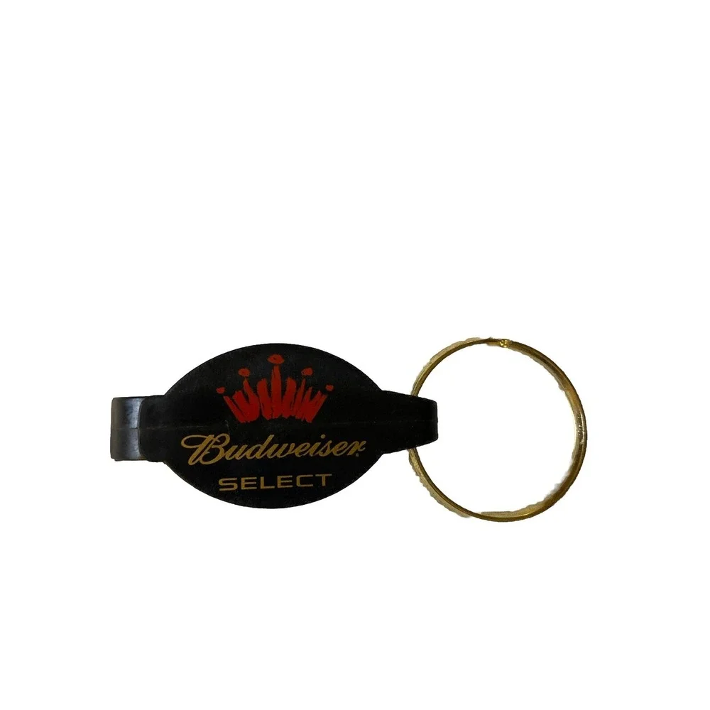 Budweiser Select Plastic Bottle Opener Keychain Evans Black Red Gold Crown 52840